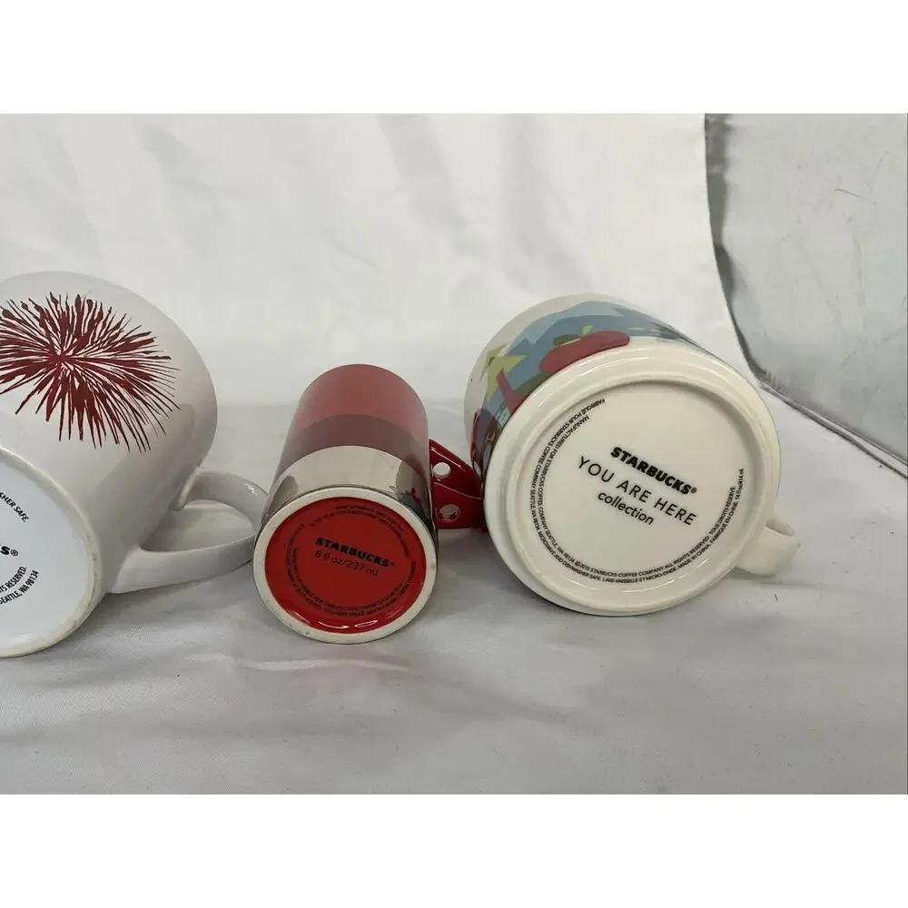 VTG STARBUCKS RED 4 MUG CUP LOT FIREWORK CHRISTMAS WASHINGTON - Picture 6 of 8